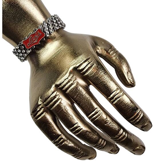 Artisan Vintage Levi Pin Rhinestone Bracelet | 1960s Stretch Statement - Picture 5 of 11